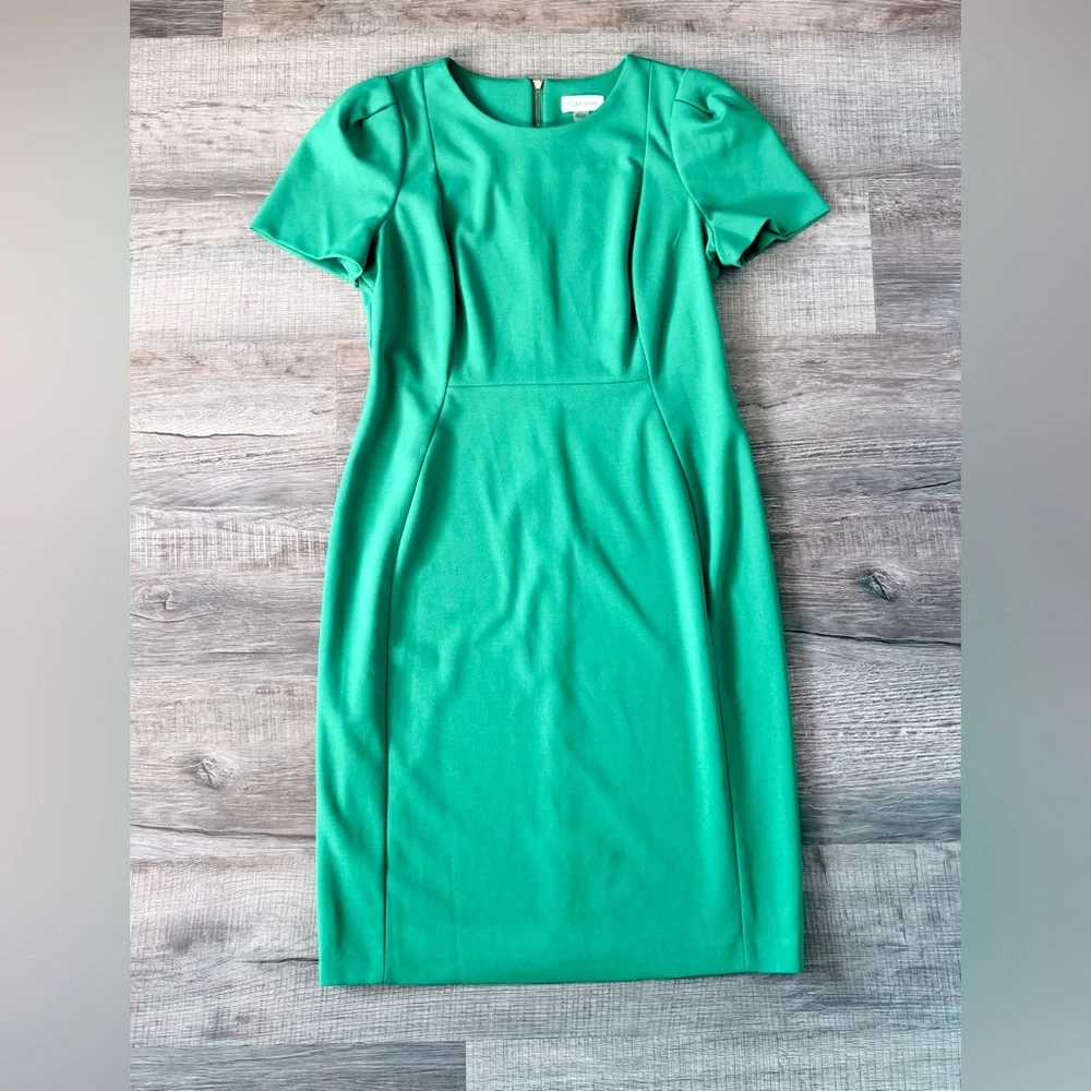 Calvin Klein Sheath Dress Meadow Green 12 Wedding Modest Office Career - Picture 2 of 4